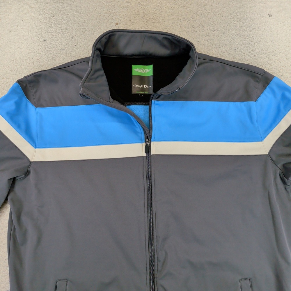 Straight Down Mens Full Zip Golf Jacket Gray Blue Striped Fleece Lined Large - Picture 3 of 7